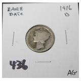 1916-D MERCURY DIME - RARE DATE