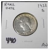 1932-S WASHINGTON QUARTER - RARE DATE - AU