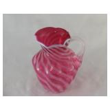 Fenton Cranberry Opalescent Spiral Jug Vase