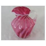 Fenton Cranberry Opalescent Spiral Jug Vase
