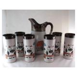 Mexico Pottery Pitcher & 6 pottery glasses
