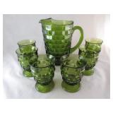 Green Cube Pitcher, 6 Glasses