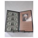 Uncut Sheet of Five $1 bills in binder
