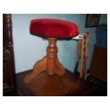 LOT MA  ANTIQUE  ORGAN STOOL  RED VELVET