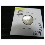 LOT FT 5 1874  THREE CENT NICKEL
