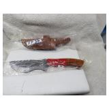 LOT FF 36  5 IN DAMACUS BLADE RED BROWN HANDLE
