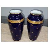 (2) BLUE/GOLD DECORATED LIMOGES VASES - 8"