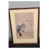 FRAMED WATERCOLOR ON SILK "PIGEON" - 17" X 23"