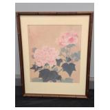 FRAMED WATERCOLOR ON SILK PEONIES - 16" X 20"