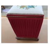 RED NEEDLEPOINT SEWING BASKET - 14" X 14" X 14"