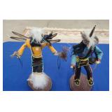 (2) SIGNED CORNHUSK KACHINA DOLLS - 14"