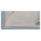 FRAMED SIGNED FOOTBALL DRAWING - 17" X 19"