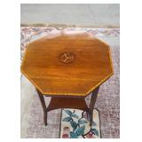WALNUT OCTAGON INLAID TABLE - 24" X 27 1/2"