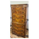 2 PIECE BURL WALNUT BOWFRONT HIGHBOY - 62"