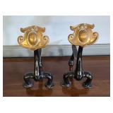 BRASS/BLACK IRON ANDIRONS - 12"