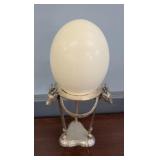 OSTRICH EGG W/ 7" SILVERPLATE DEER HEAD STAND