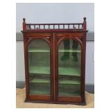 MAHOGANY HANGING CABINET WITH ARCH DOORS 28" X 38"