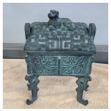 ORIENTAL LIDDED IRON BOX - 5" X 7" X 9"