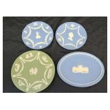 (3) BLUE WEDGWOOD PLATES (1) JASPERWARE PLATE