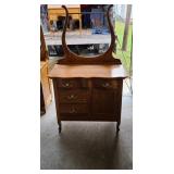 OAK COMMODE WITH TOWEL BAR