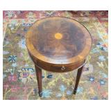 ROUND SINGLE DRAWER BURL TABLE