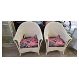 (2) WHITE WICKER ARM CHAIRS