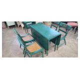 TEAL PAINTED DROP LEAF TABLE WITH CHAIRS
