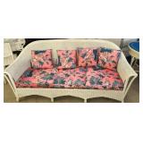 WHITE WICKER SOFA WITH CUSHIONS