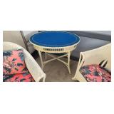 BLUE TOP WHITE WICKER ROUND TABLE