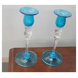 CELESTE BLUE & CRYSTAL CANDLE HOLDERS