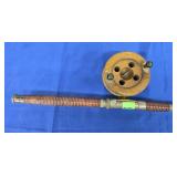 ENGLISH WOODEN REEL & 72" POLE