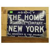 THE HOME INSURANCE CO PORCELAIN SIGN - 14" X 20"