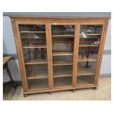 DECORATED 2 DOOR OAK BOOKCASE - 58" X 62"