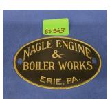 NAGLE ENGINES & BOILER WORKS PLATE - ERIE PA - 5"