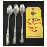 (3) TEA SPOONS - 91.86 GRAMS TWT