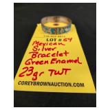 MEXICAN SILVER BRACELET - GREEN ENAMEL - 23 GRAMS