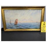 FRAMED SAILSHIP WATERCOLOR - SIGNED