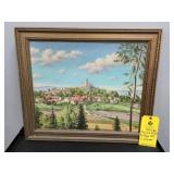 FRAMED VILLAGE PAINTING - ON CANVAS - SIGNED L LEN