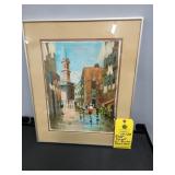 FRAMED STREET SCENE - OIL PAINTING - 18" X 22"