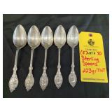 (5) STERLING SPOONS - 223 GRAMS TWT