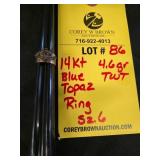 14K BLUE TOPAZ RING - 4.6 GRAMS TWT - SIZE 6