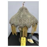 PIERCED BRASS TABLE LAMP - BEADED SHADE