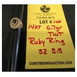 14K RUBY RING - 6.7 GRAMS TWT - SIZE 5.5