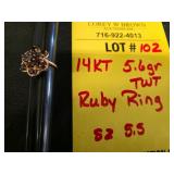 14K RUBY RING - 5.6 GRAMS TWT - SIZE 5.5