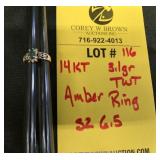 14K AMBER RING - 3.1 GRAMS TWT - SIZE 6.5