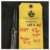 14K AMBER RING - 4.7 GRAMS TWT - SIZE 5