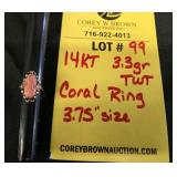 14K CORAL RING - 3.3 GRAMS TWT - SIZE 3.75