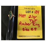 14K AMBER RING - 2.1 GRAMS TWT - SIZE 5.5