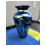ART GLASS SWIRLED VASE - SIGNED L.S. 1-11-98 -