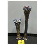(2) BLUE CARNIVAL VASES - 11" & 16.5"